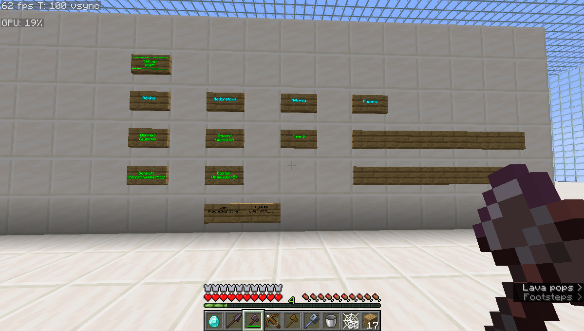 The staff and player wall in the old hub